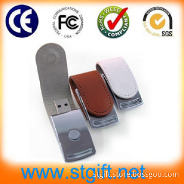 High Speed with Customized Logo, Include Swivel Pen Drive, Metal USB 2.0, Leather Flash Memory, USB Flash Drive